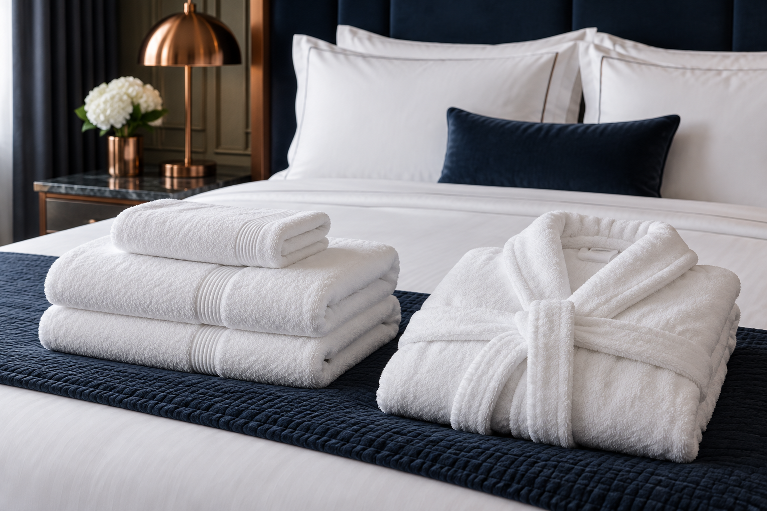 Premium hotel linens, towels and bathrobes